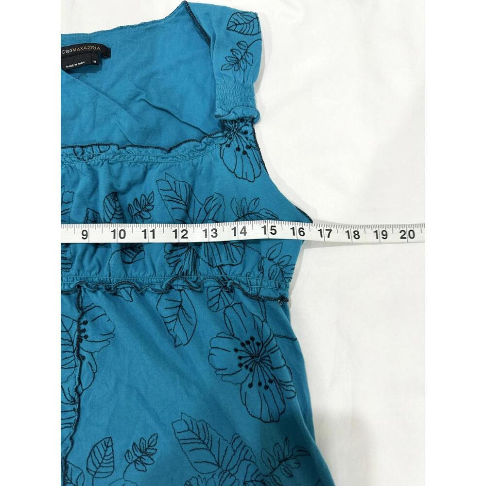 BCBGMaxazria BCBG Y2K Vintage Style Teal and Black Floral Tank Top- Size Medium - Picture 6 of 7